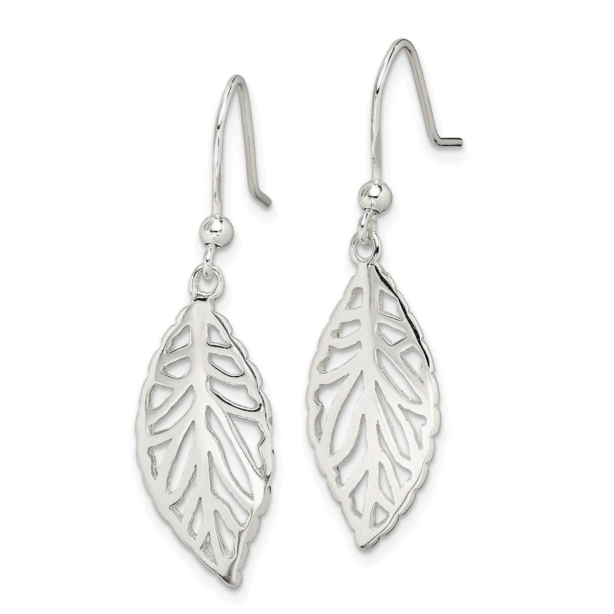 Sterling Silver Leaf Dangle Earrings with Openwork Cutout Design, Nature-Inspired Boho Style