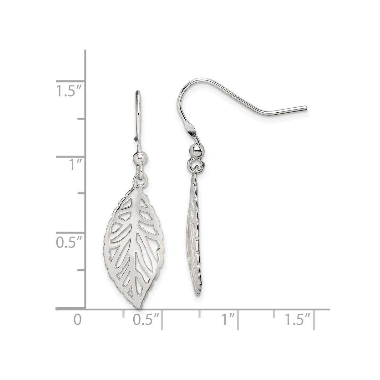 Sterling Silver Leaf Dangle Earrings with Openwork Cutout Design, Nature-Inspired Boho Style