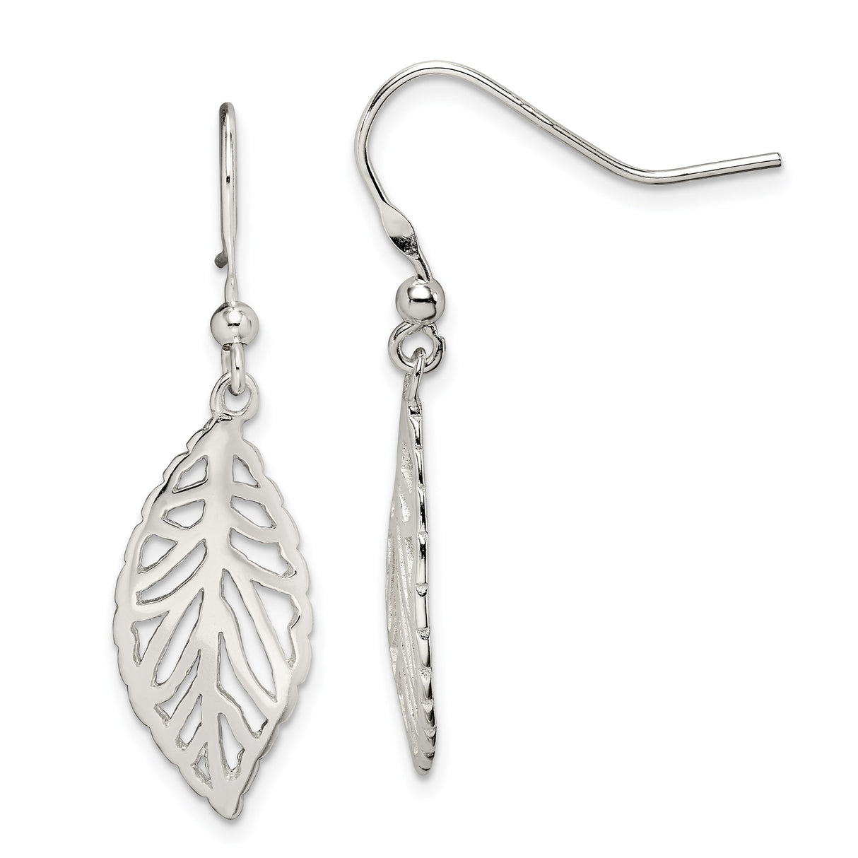 Sterling Silver Leaf Dangle Earrings with Openwork Cutout Design, Nature-Inspired Boho Style