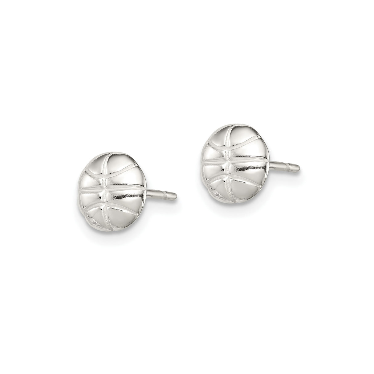 Sterling Silver Basketball Stud Earrings with Raised Design, Sporty Theme for Men and Women