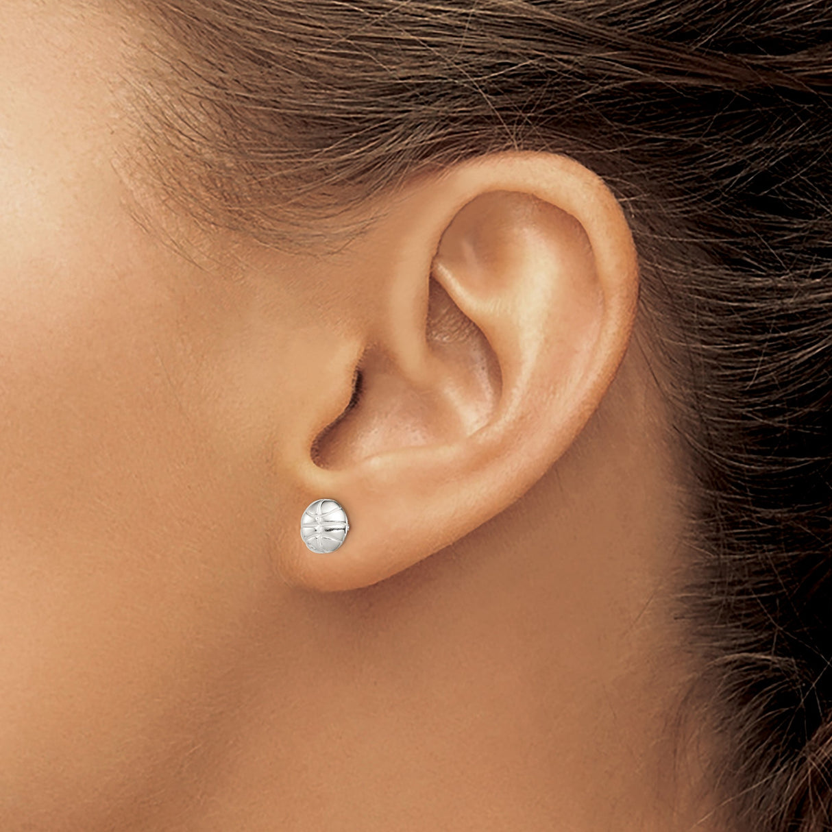 Sterling Silver Basketball Stud Earrings with Raised Design, Sporty Theme for Men and Women
