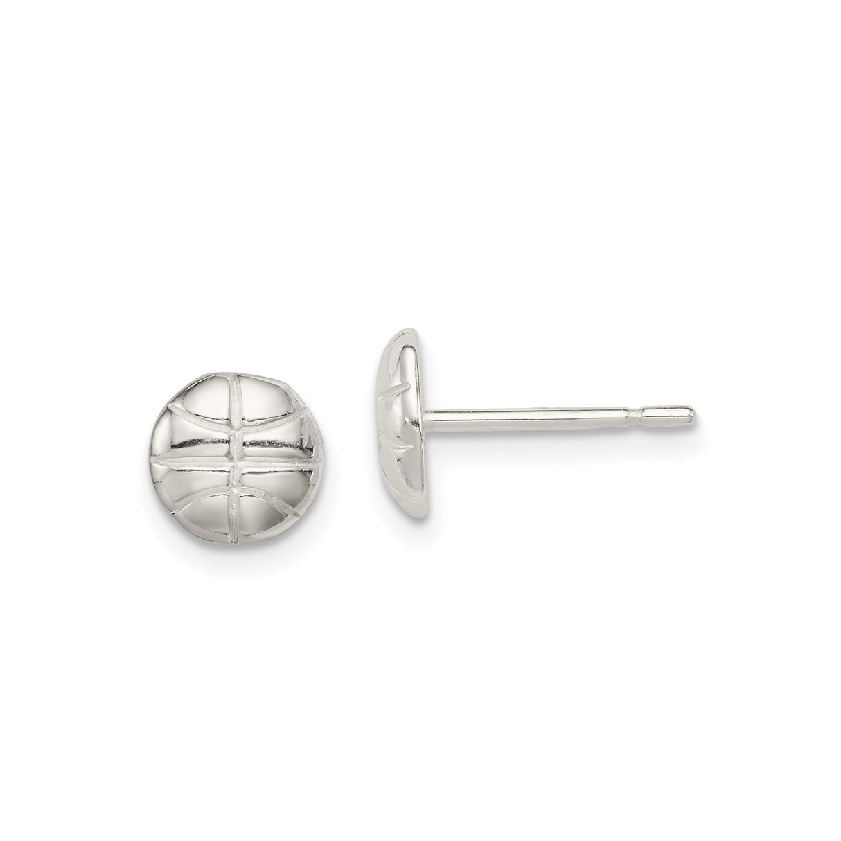 Sterling Silver Basketball Stud Earrings with Raised Design, Sporty Theme for Men and Women
