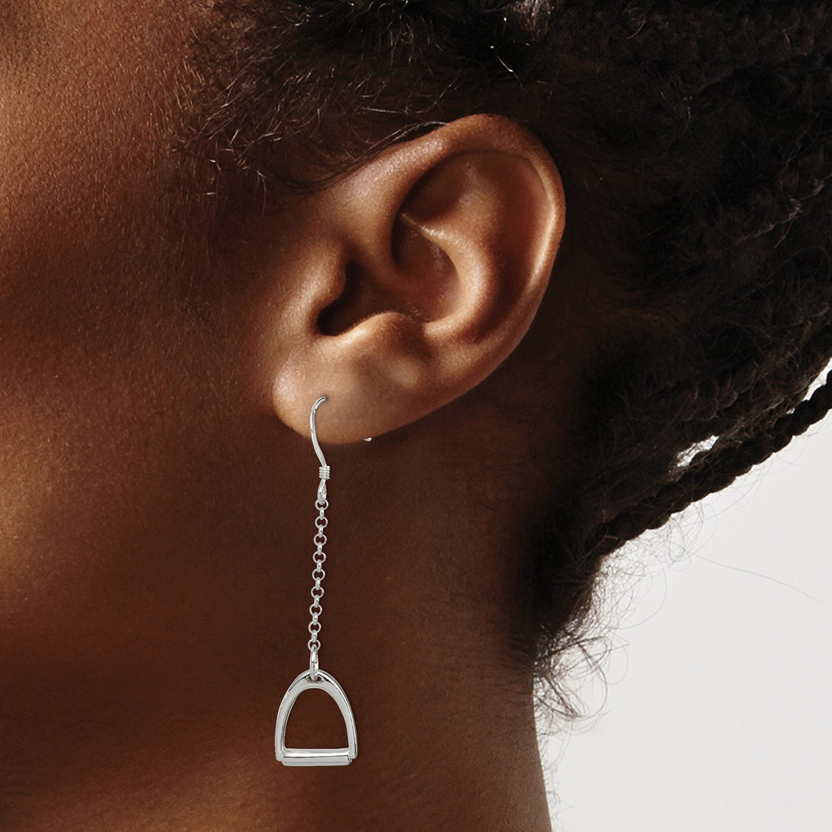 Sterling Silver Dangle Earrings with Stirrup Charm, Equestrian Western Style for Women