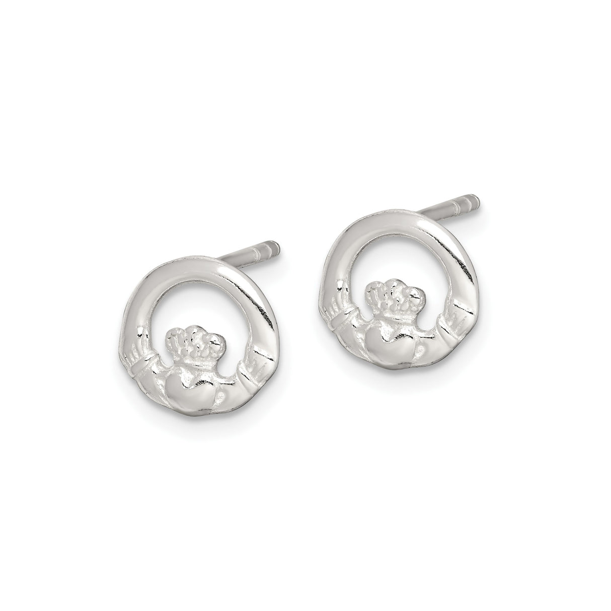 Sterling Silver Claddagh Stud Earrings with Hands Heart Crown Celtic Design