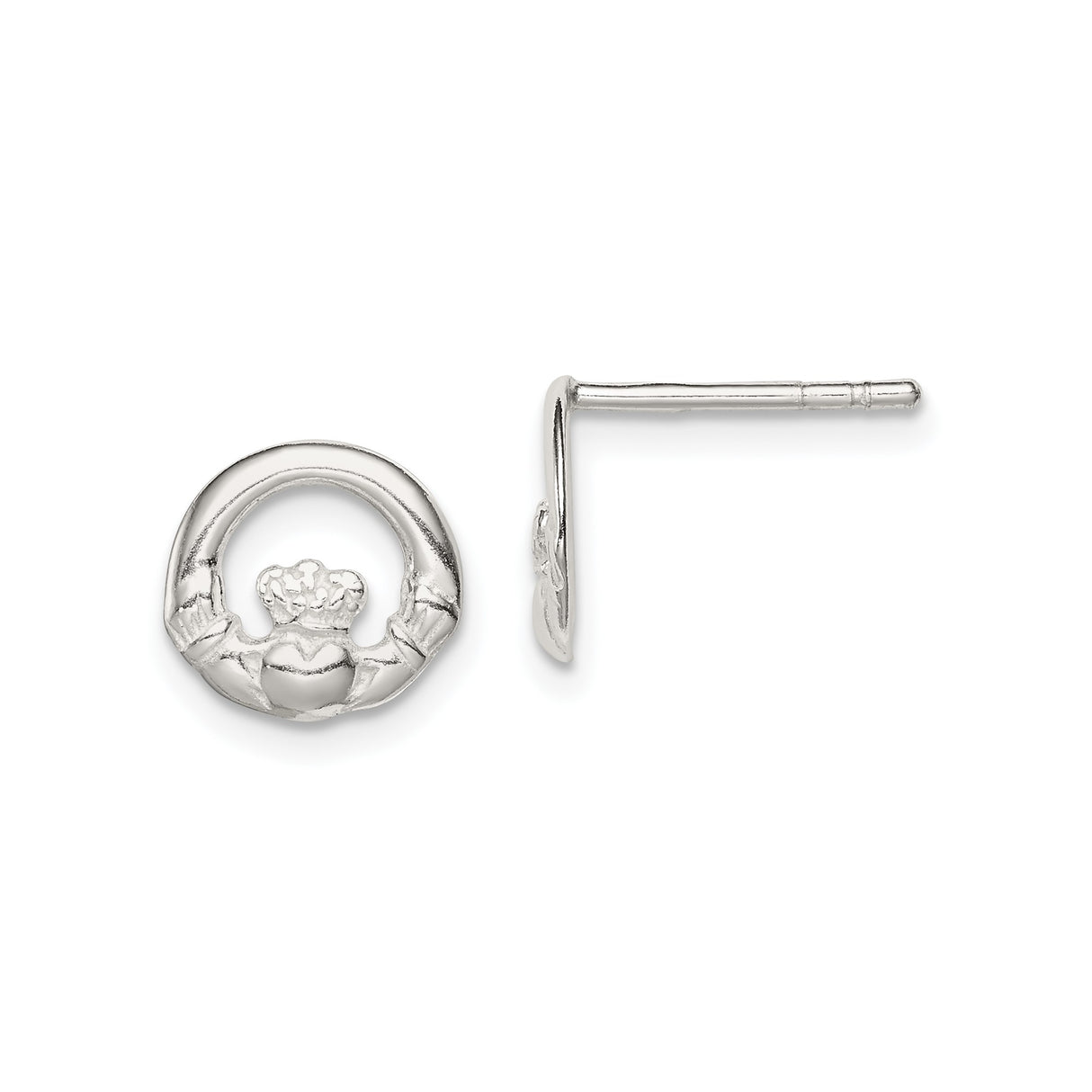 Sterling Silver Claddagh Stud Earrings with Hands Heart Crown Celtic Design