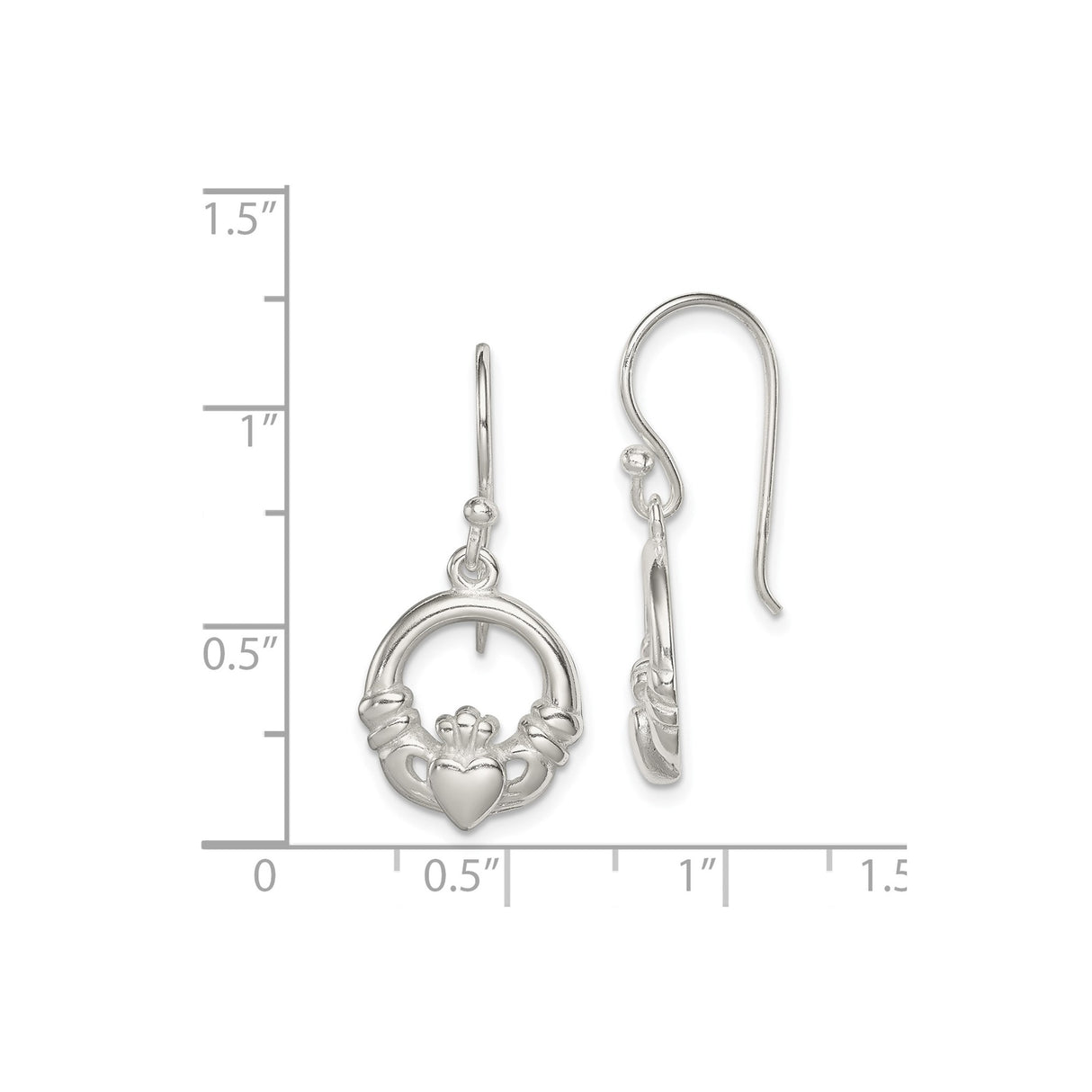 Sterling Silver Claddagh Dangle Earrings with Heart, Crown, and Hands Celtic Design