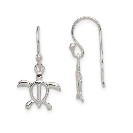 Sterling Silver Dangle Turtle Earrings with Open Design, Ocean Theme Jewelry for Women