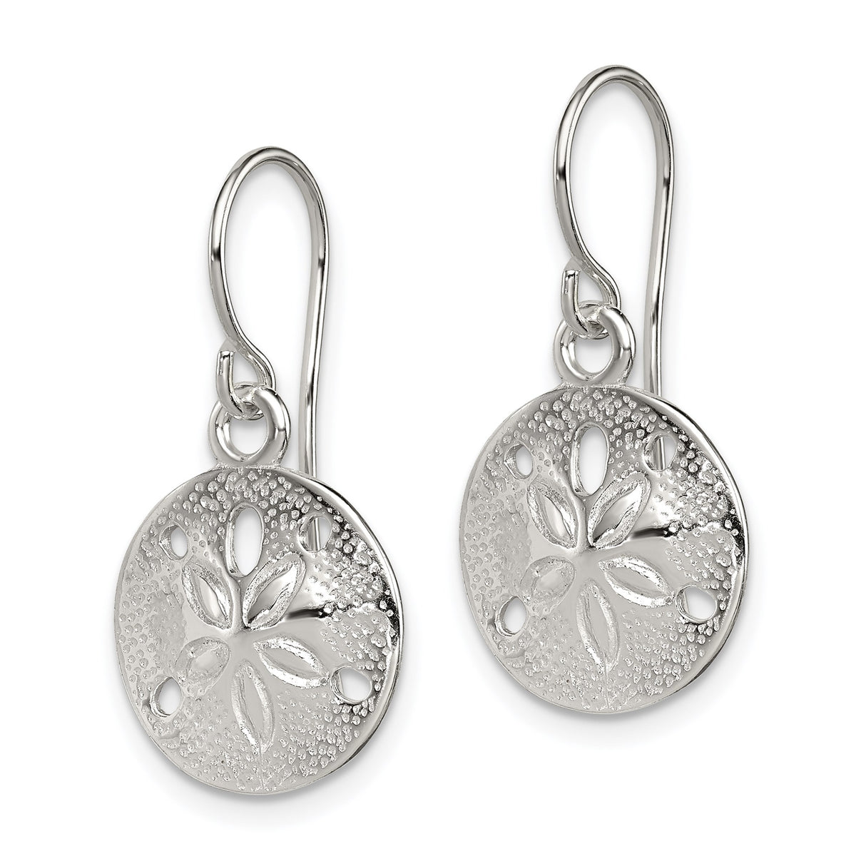 Sterling Silver Sand Dollar Dangle Earrings with Textured Seashell Design and Ocean Theme