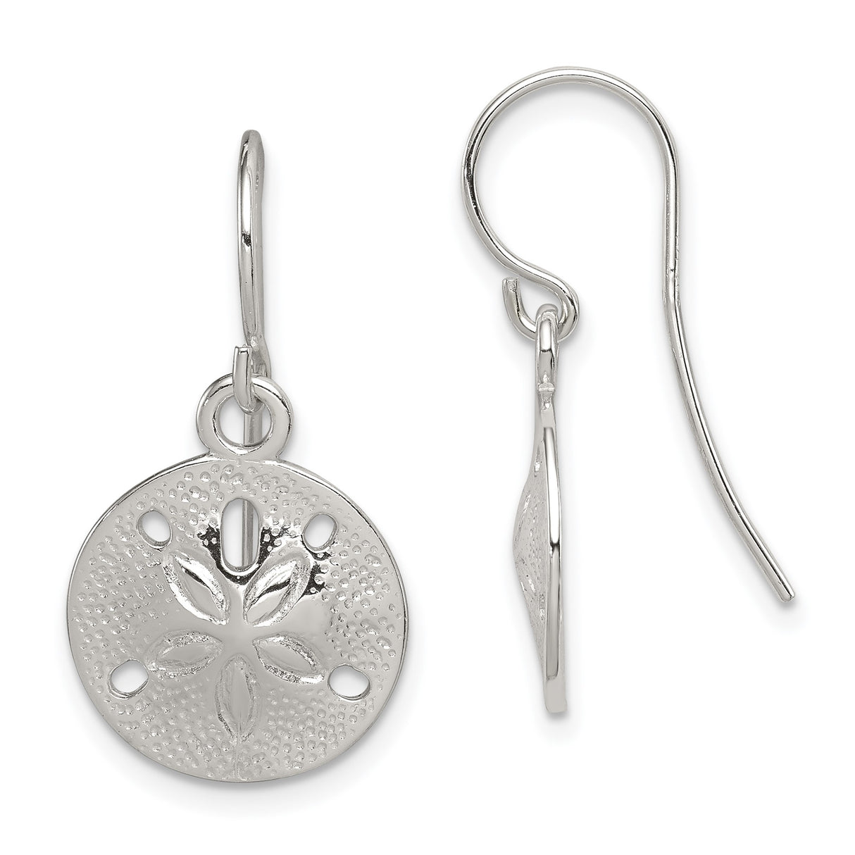 Sterling Silver Sand Dollar Dangle Earrings with Textured Seashell Design and Ocean Theme