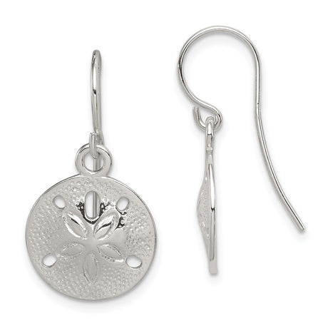 Sterling Silver Sand Dollar Dangle Earrings with Textured Seashell Design and Ocean Theme