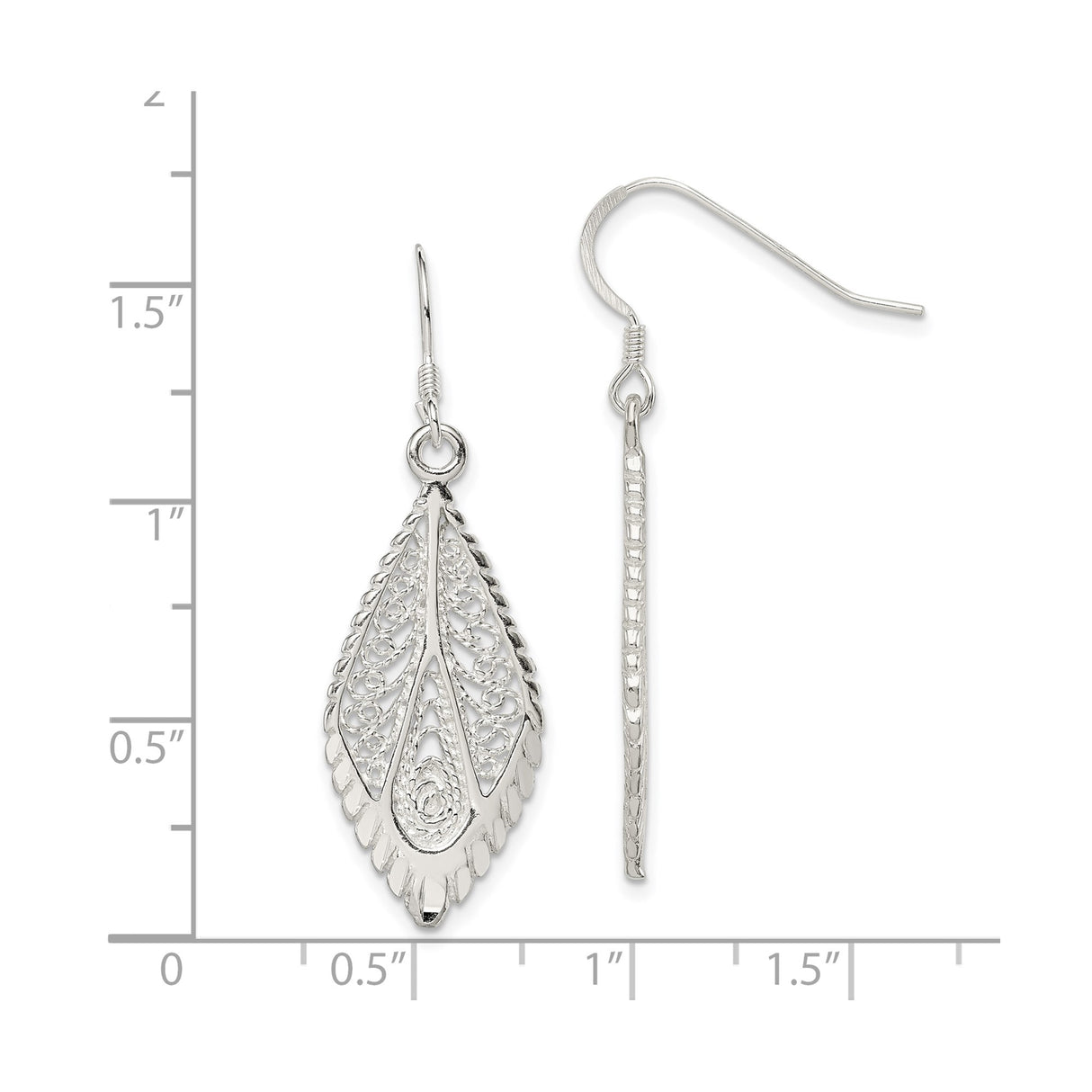 Sterling Silver Leaf Filigree Dangle Earrings, Lightweight Teardrop Boho Design for Women