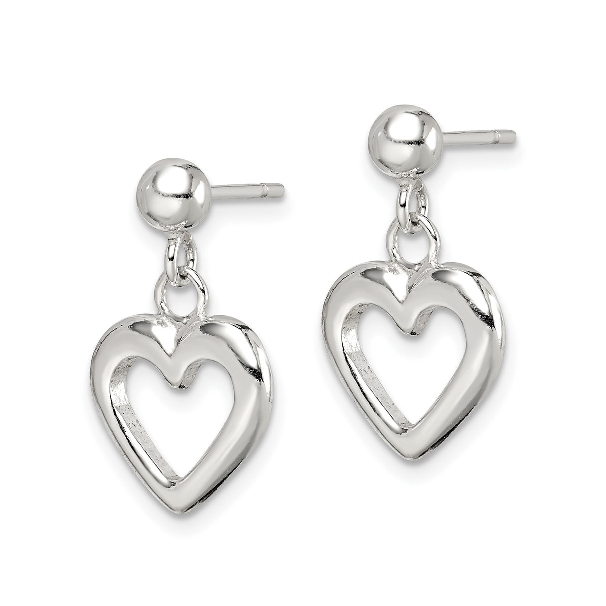 Sterling Silver Heart Drop Earrings with Open-Heart Design, Romantic Dangle Style