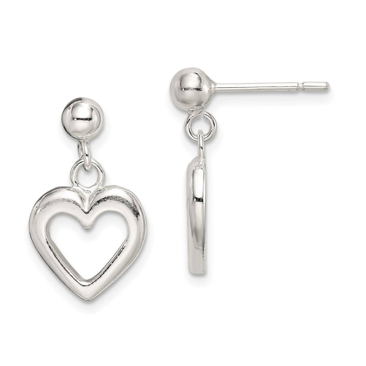 Sterling Silver Heart Drop Earrings with Open-Heart Design, Romantic Dangle Style