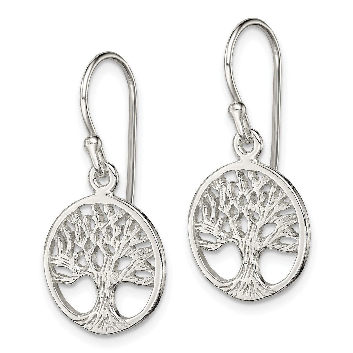 Sterling Silver Dangle Earrings with Cutout Tree of Life Design for Women
