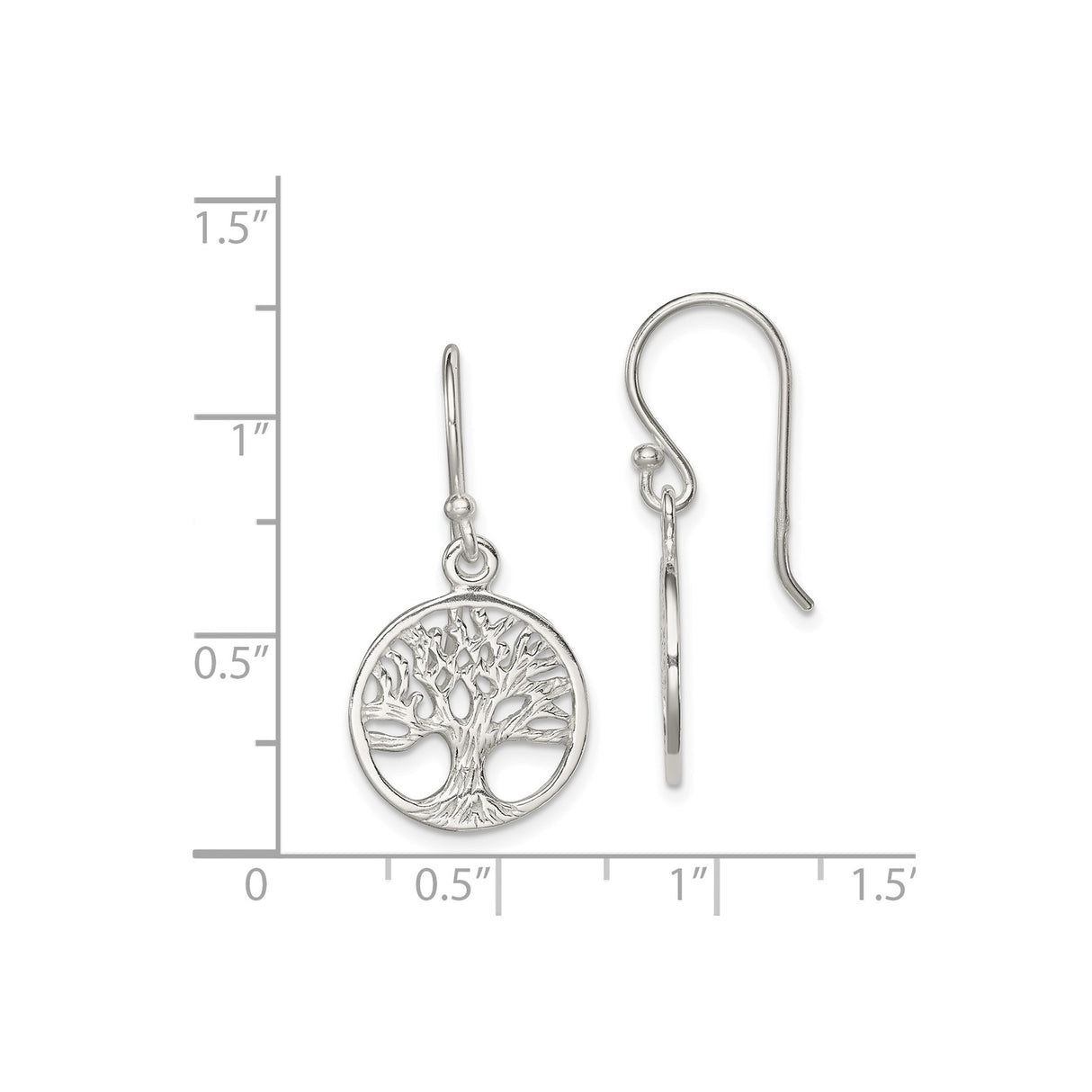 Sterling Silver Dangle Earrings with Cutout Tree of Life Design for Women