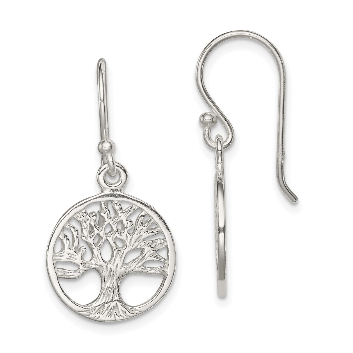 Sterling Silver Dangle Earrings with Cutout Tree of Life Design for Women