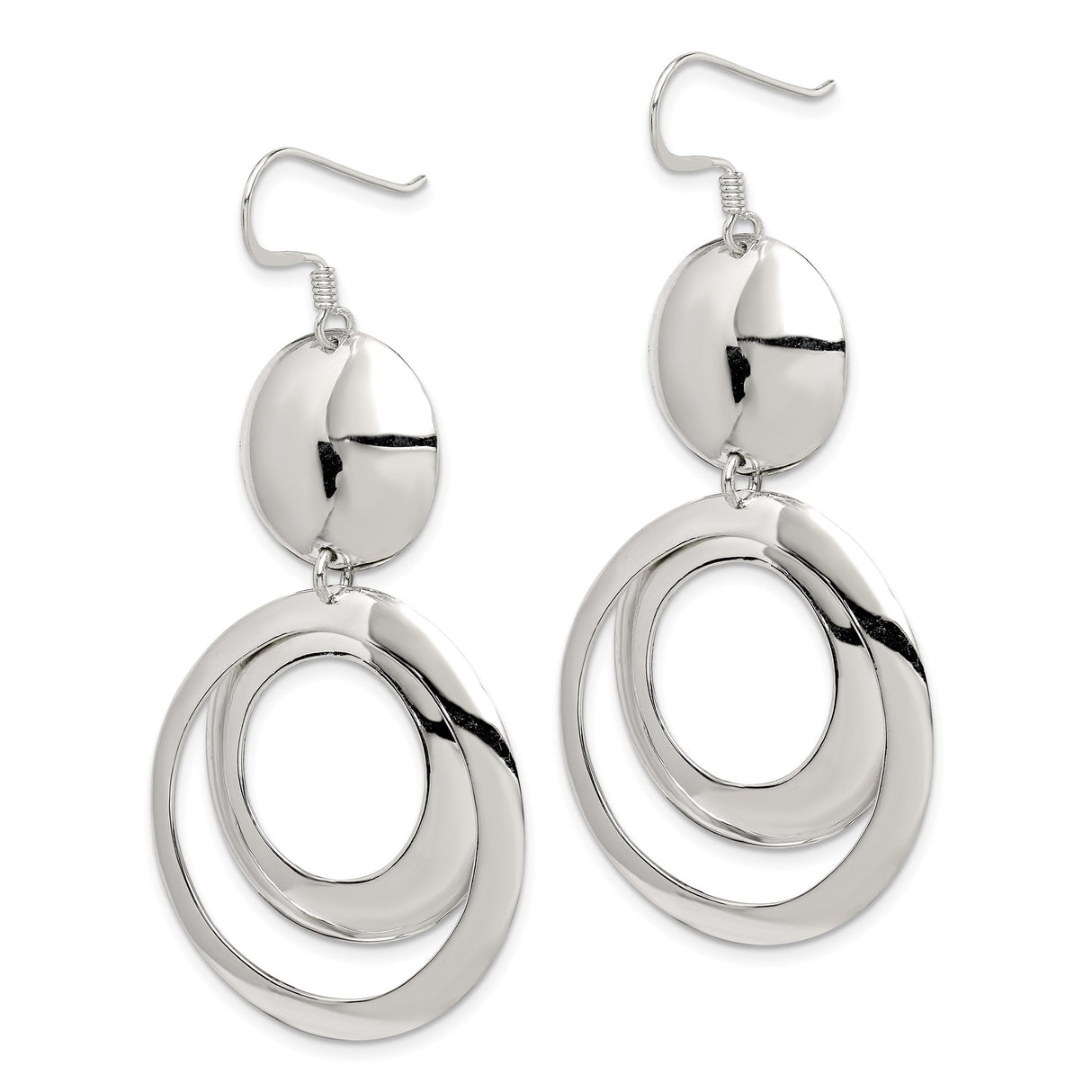 Sterling Silver Dangle Earrings with Open Circles and Disc Design, Modern Minimalist Style