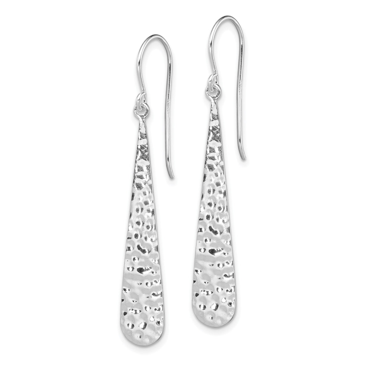 Sterling Silver Tapered Teardrop Dangle Earrings, Hammered Texture, Minimalist Modern Style