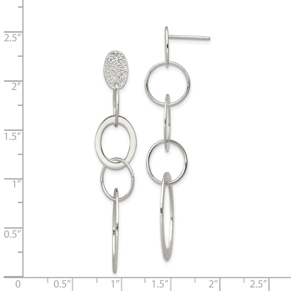 Sterling Silver Dangle Earrings with Interlocking Circles and Ovals, Geometric Drop Design