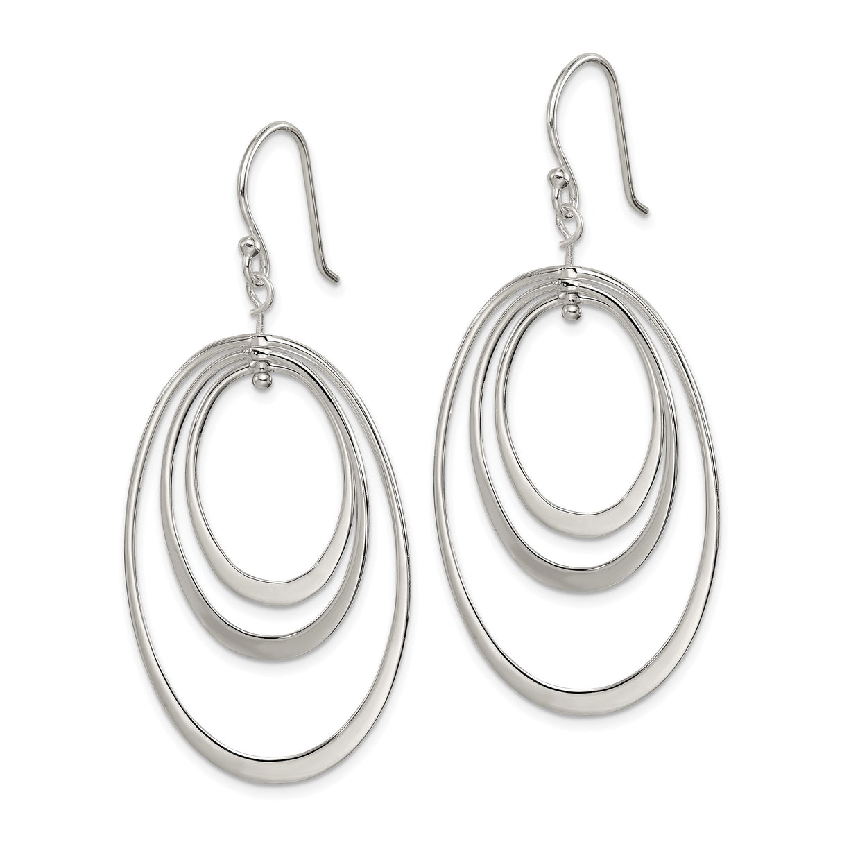 Sterling Silver Dangle Earrings with Triple Open Oval Hoops, Modern Lightweight Drop Design
