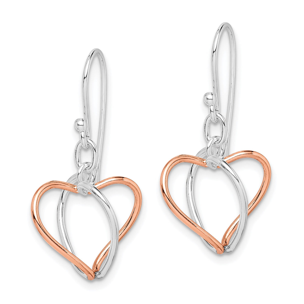 Sterling Silver Drop Earrings with Rose Gold Plated Interlocking Open Heart Design for Women