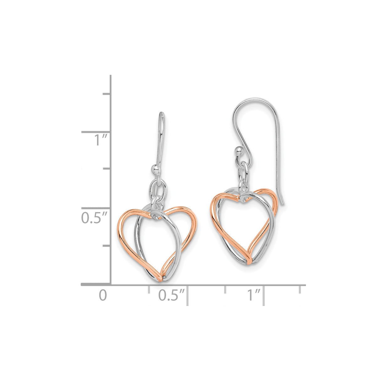 Sterling Silver Drop Earrings with Rose Gold Plated Interlocking Open Heart Design for Women