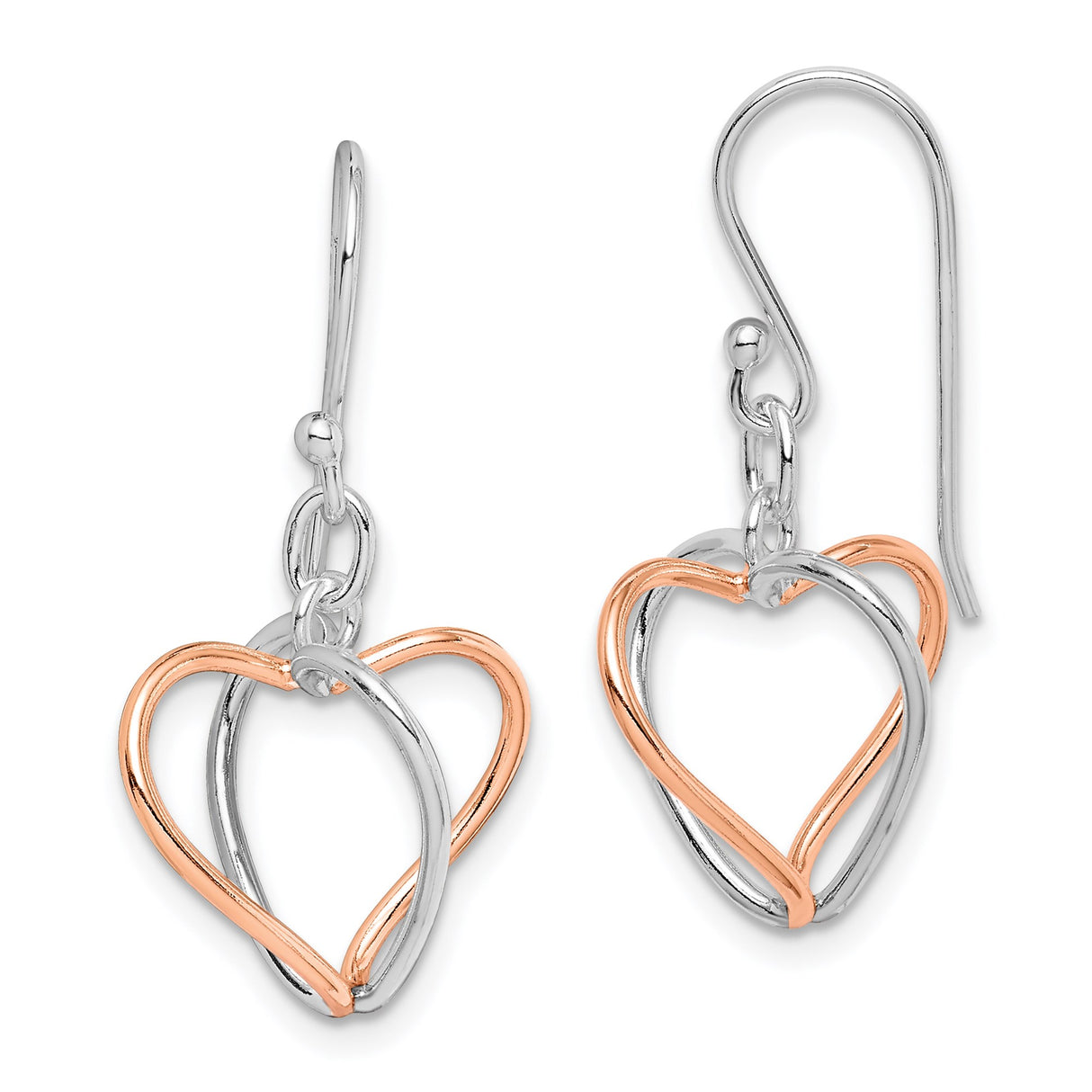 Sterling Silver Drop Earrings with Rose Gold Plated Interlocking Open Heart Design for Women