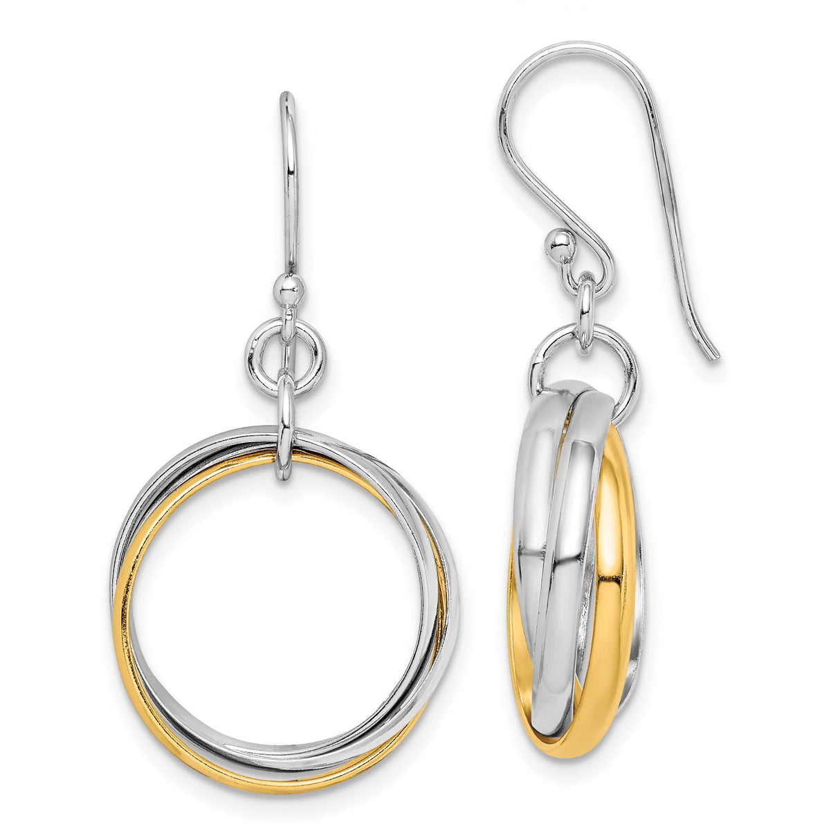 Sterling Silver Drop Earrings with Interlocking Tri-Color Hoops for Women