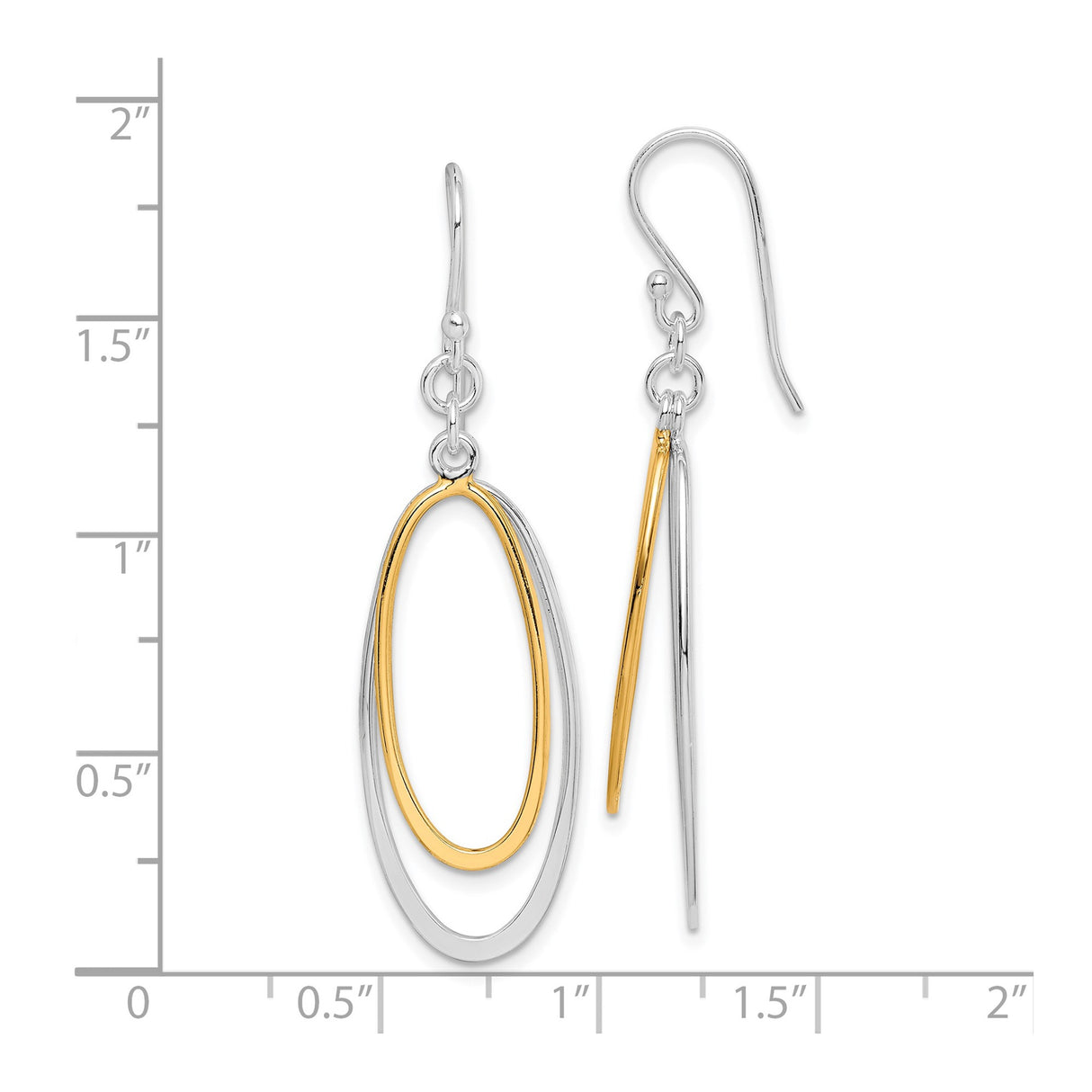 Sterling Silver Dangle Earrings with Dual Oval Loops in Mixed Metal Tones, Modern Minimalist Design