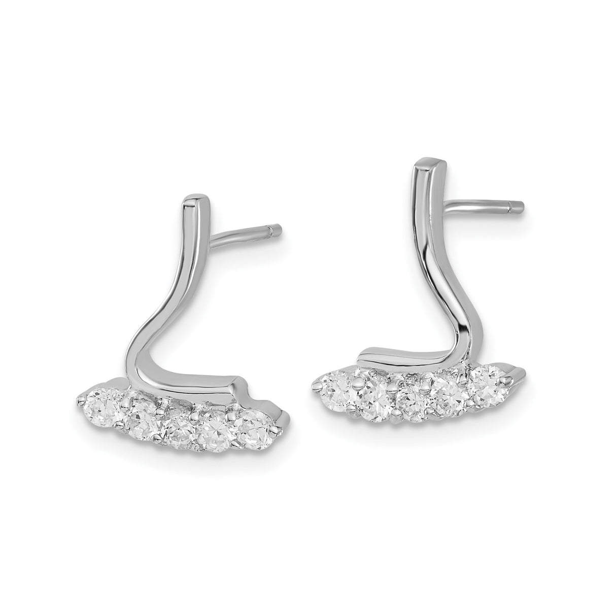 Sterling Silver Ear Climbers with Cubic Zirconia, Curved Bar Design, Modern Minimalist Style