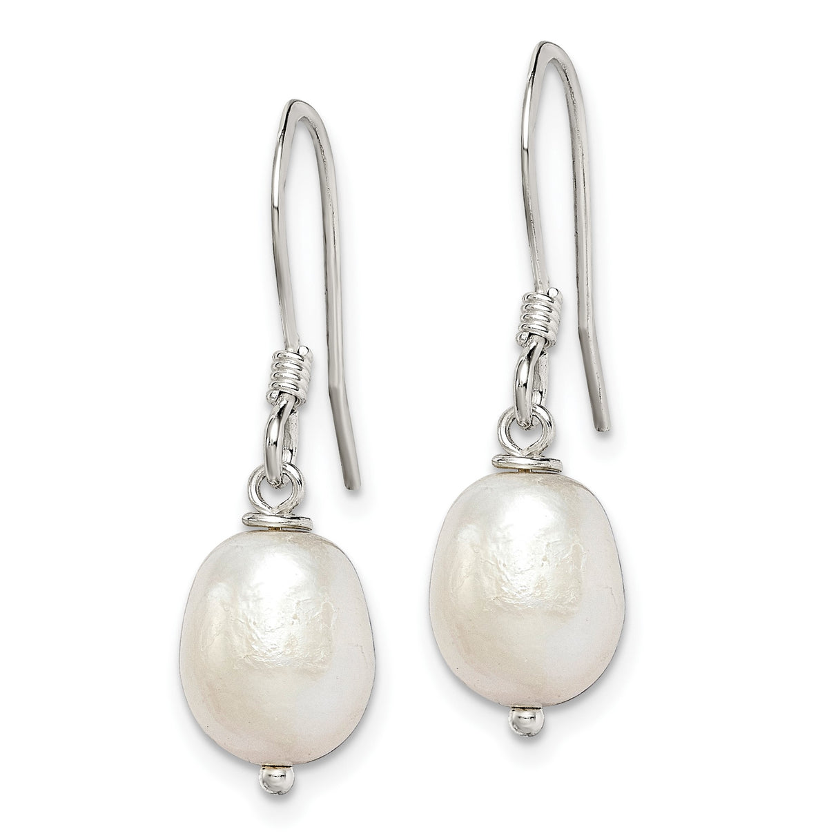 Sterling Silver Dangle Drop Earrings with Natural White Freshwater Pearls, Minimalist Design for Women