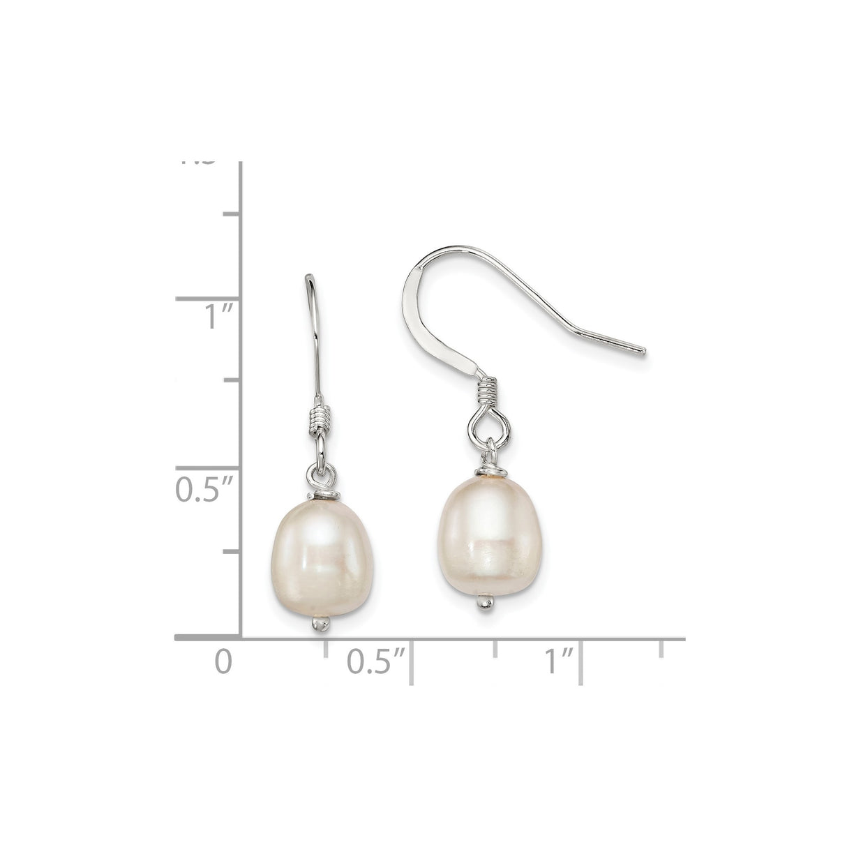 Sterling Silver Dangle Drop Earrings with Natural White Freshwater Pearls, Minimalist Design for Women