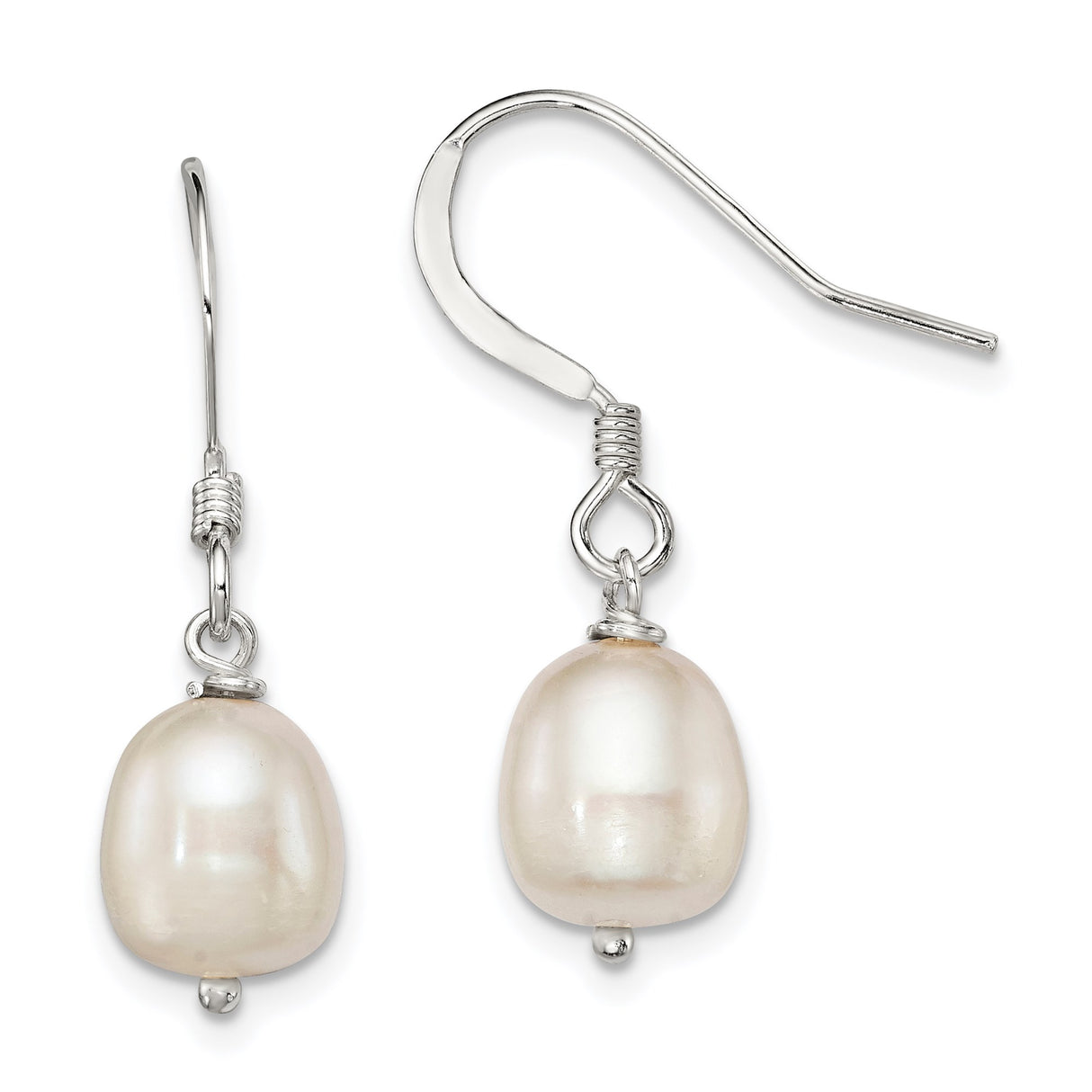 Sterling Silver Dangle Drop Earrings with Natural White Freshwater Pearls, Minimalist Design for Women