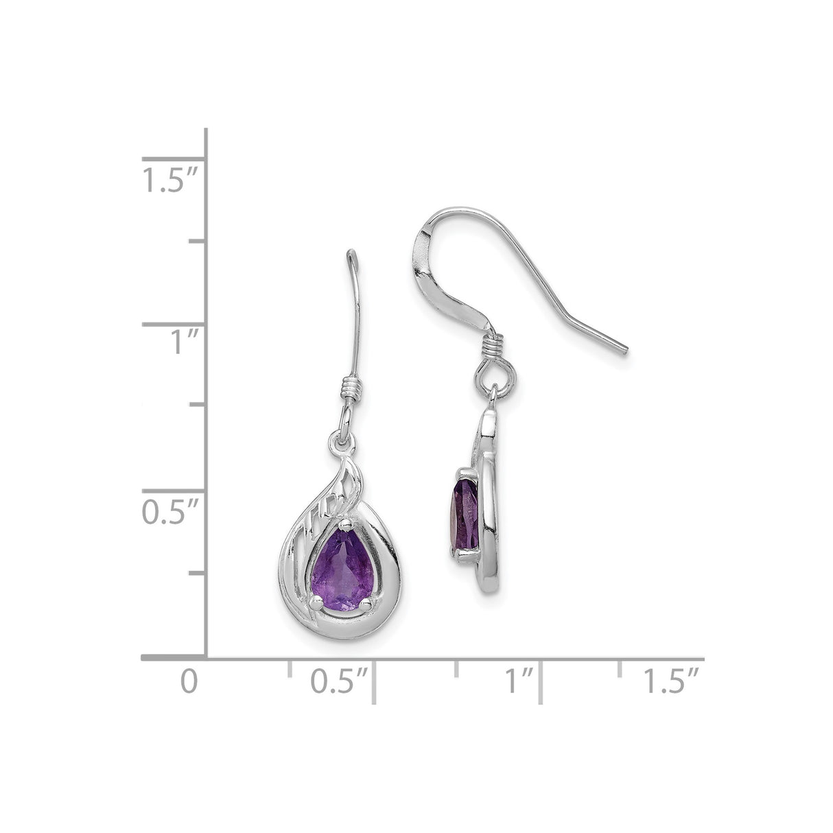Sterling Silver Dangle Earrings with Amethyst Teardrop and Open Swirl Design for Women