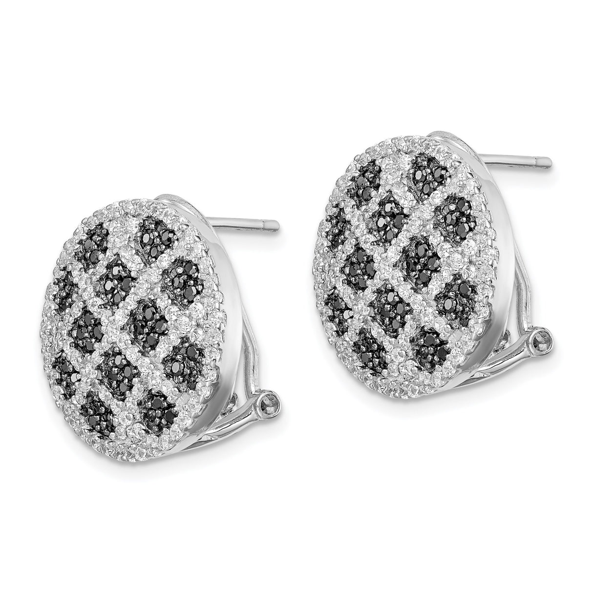 Sterling Silver Earrings with Cubic Zirconia, Lattice Stud Design with Omega Back