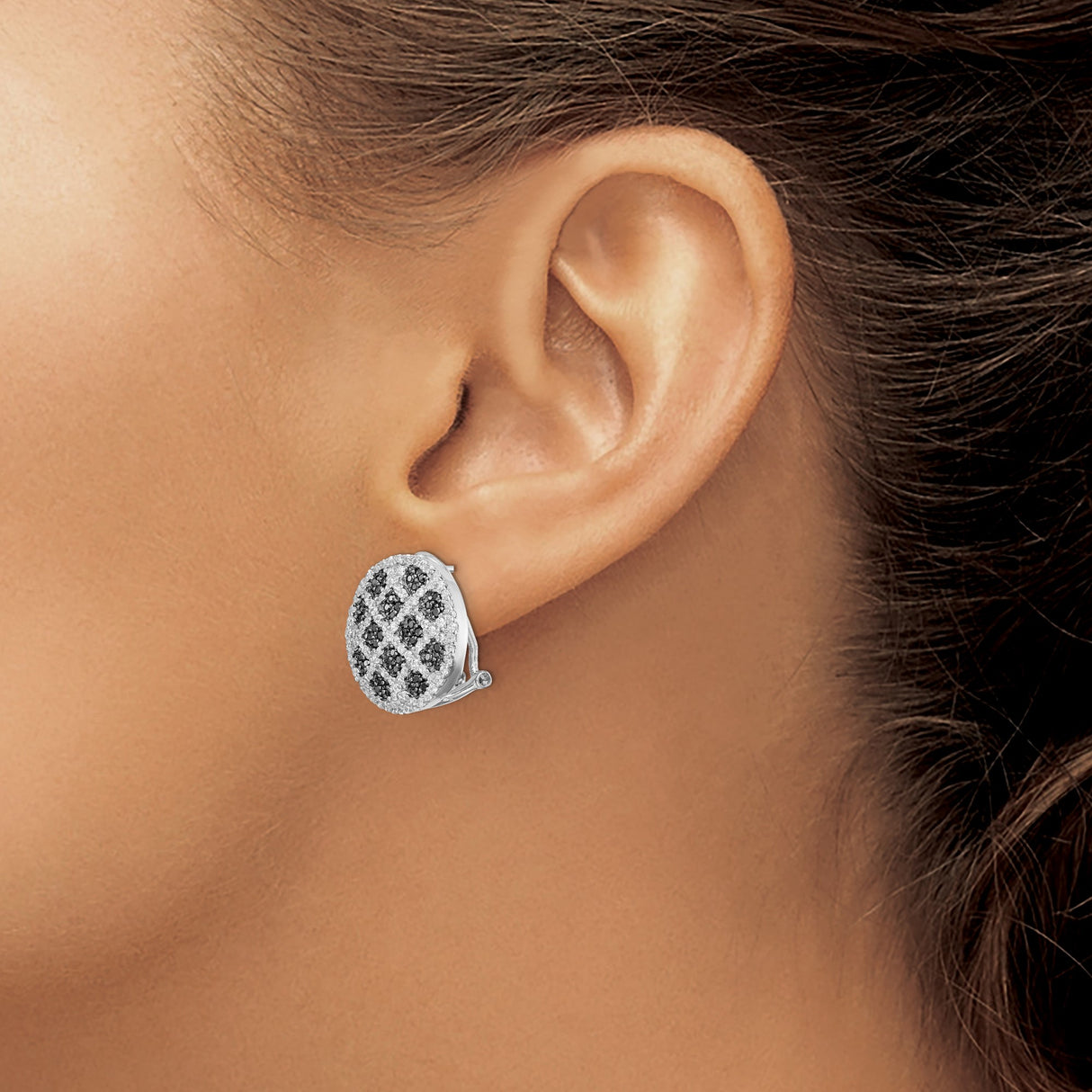 Sterling Silver Earrings with Cubic Zirconia, Lattice Stud Design with Omega Back