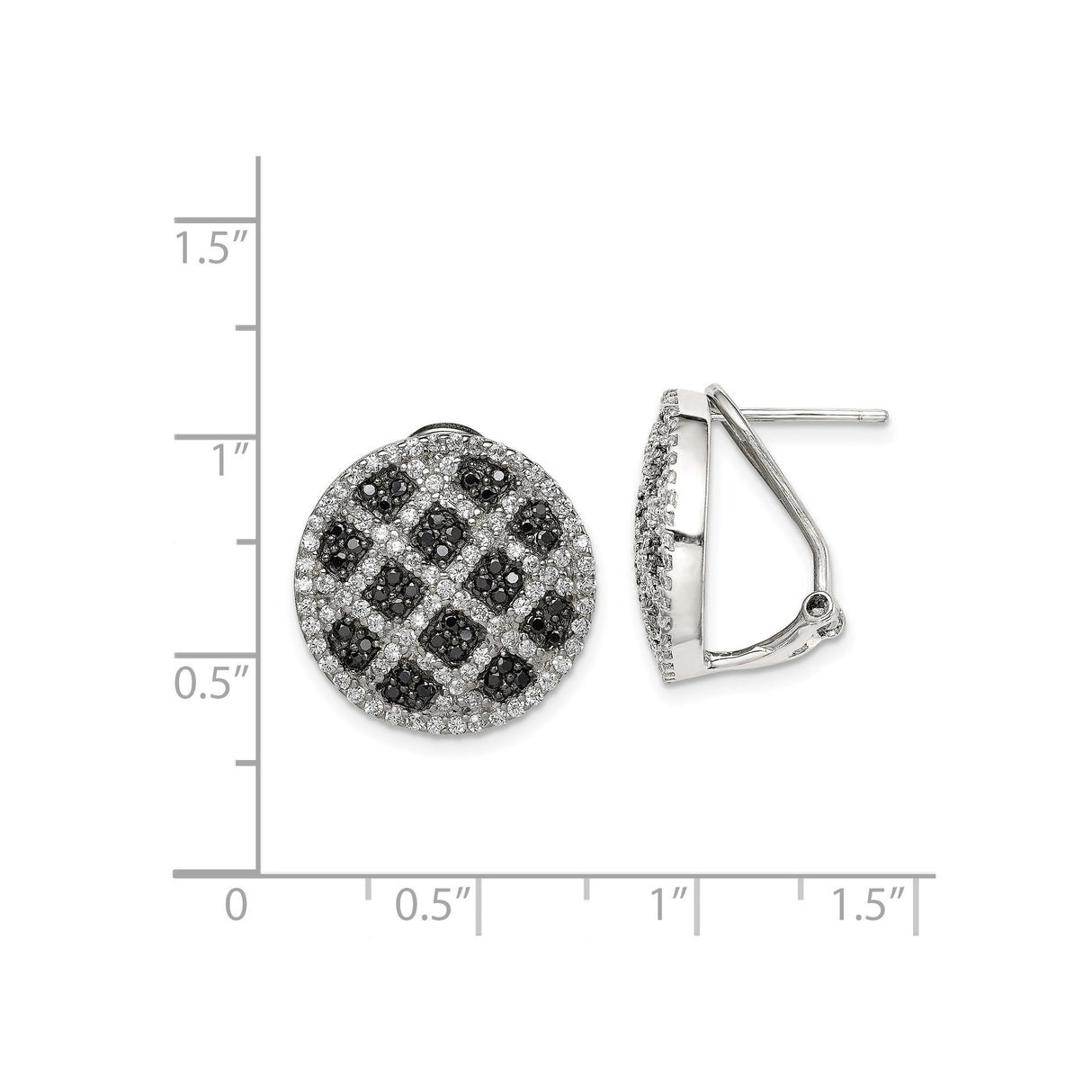 Sterling Silver Earrings with Cubic Zirconia, Lattice Stud Design with Omega Back