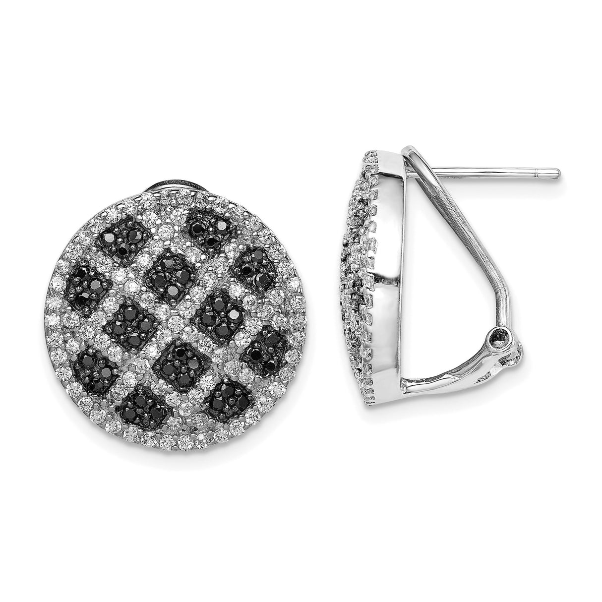 Sterling Silver Earrings with Cubic Zirconia, Lattice Stud Design with Omega Back