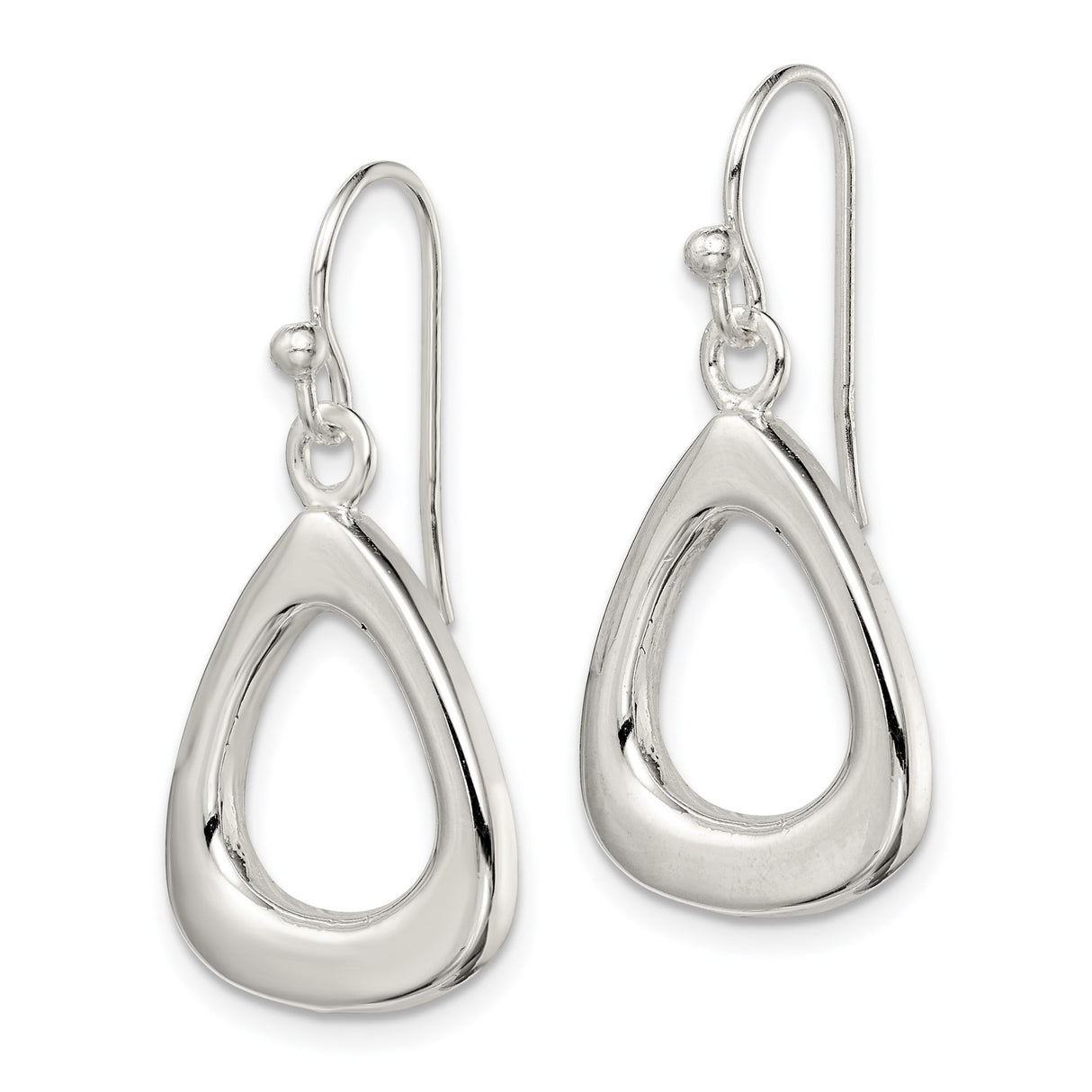 Sterling Silver Dangle Earrings, Teardrop Triangle Drop Design, Open Geometric Style for Women