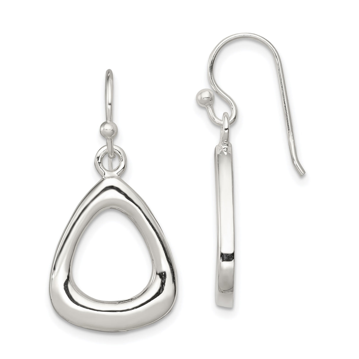 Sterling Silver Dangle Earrings, Teardrop Triangle Drop Design, Open Geometric Style for Women