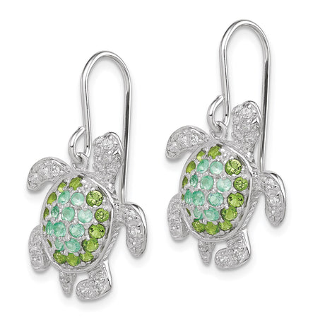 Sterling Silver Turtle Dangle Earrings with Cubic Zirconia, Ocean Inspired Jewelry for Women