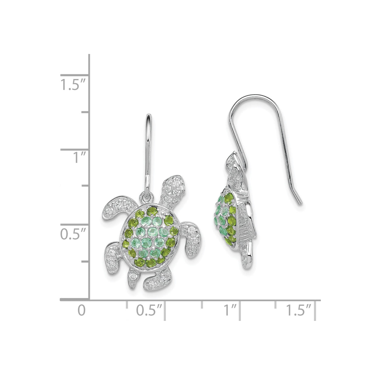 Sterling Silver Turtle Dangle Earrings with Cubic Zirconia, Ocean Inspired Jewelry for Women