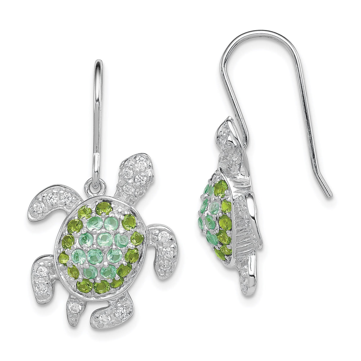 Sterling Silver Turtle Dangle Earrings with Cubic Zirconia, Ocean Inspired Jewelry for Women