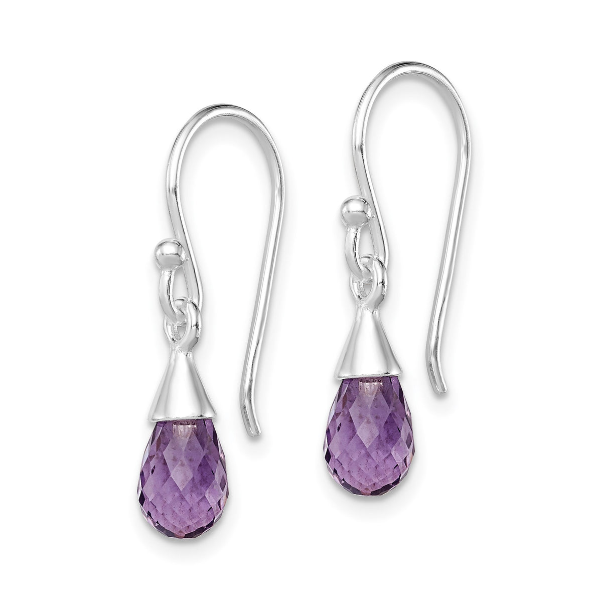 Sterling Silver Teardrop Amethyst Dangle Earrings, Faceted Purple Gemstone, Minimalist Design