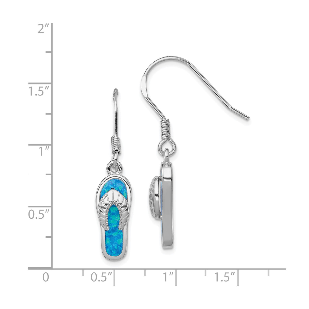 Sterling Silver Flip Flop Dangle Earrings with Created Blue Opal, Beach Summer Style