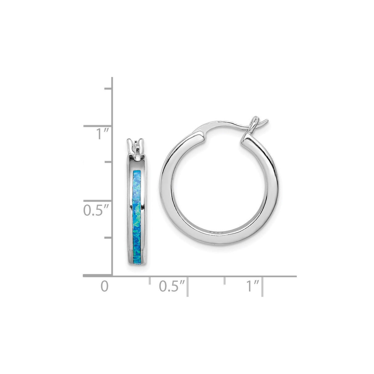 Sterling Silver Hoop Earrings with Created Opal Inlay, Lightweight Modern Design for Women