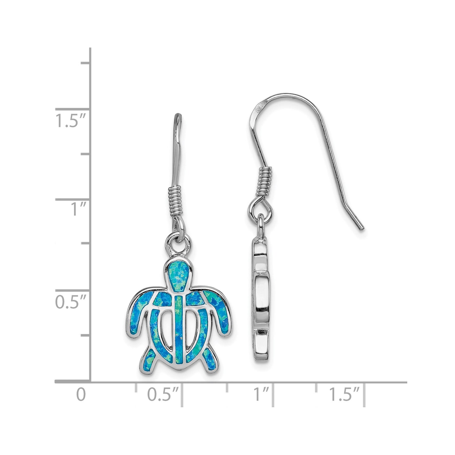 Sterling Silver Turtle Dangle Earrings with Created Opal, Ocean-Inspired Jewelry for Women