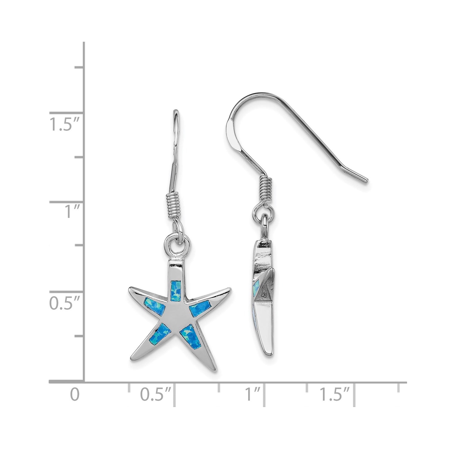 Sterling Silver Starfish Dangle Earrings with Created Blue Opal, Nautical Ocean Theme