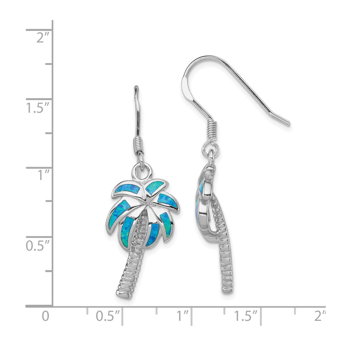 Sterling Silver Palm Tree Dangle Earrings with Created Blue Opal, Tropical Style