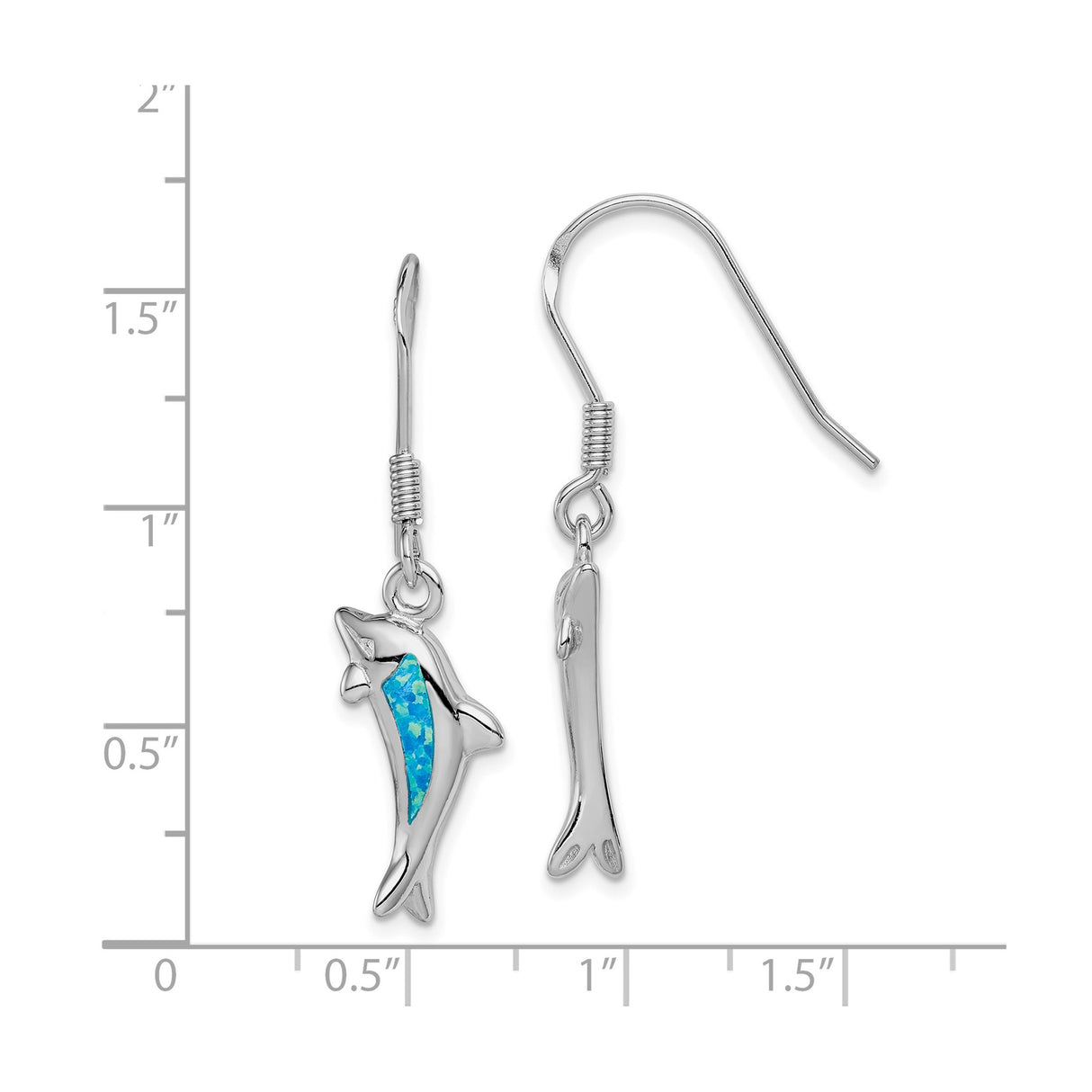 Sterling Silver Dolphin Dangle Earrings with Created Blue Opal, Ocean Inspired Design